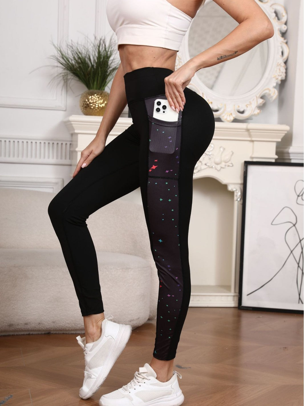 Pantalon européen et américain à haute portée Sport Outdoor Yoga féminin Porter Starry Sky Imprimer