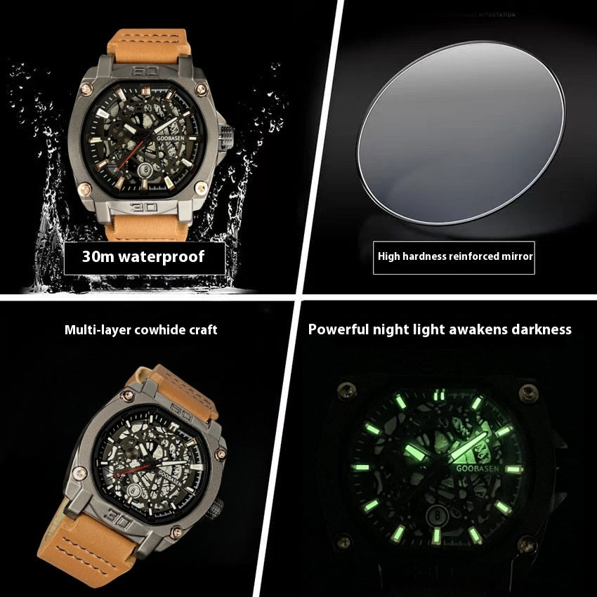 Multi-couche Craft Design Montre homme imperméable Lumineux