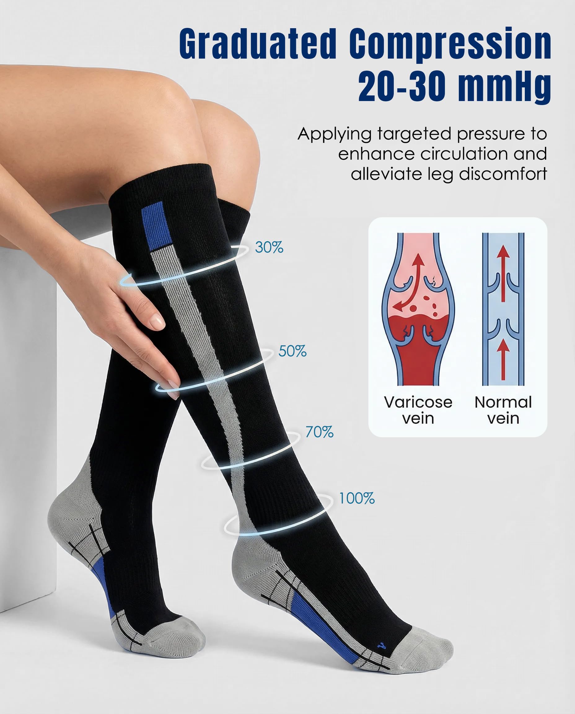 Chaussettes de compression pour femmes hommes circulation 20-30 MmHg