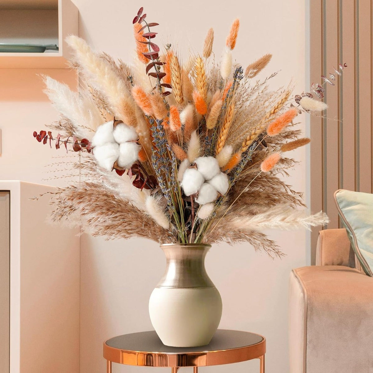 Bouquet de fleurs séchées à l'automne de 84 piece – Boho Fall Decor avec l'herbe de pampas