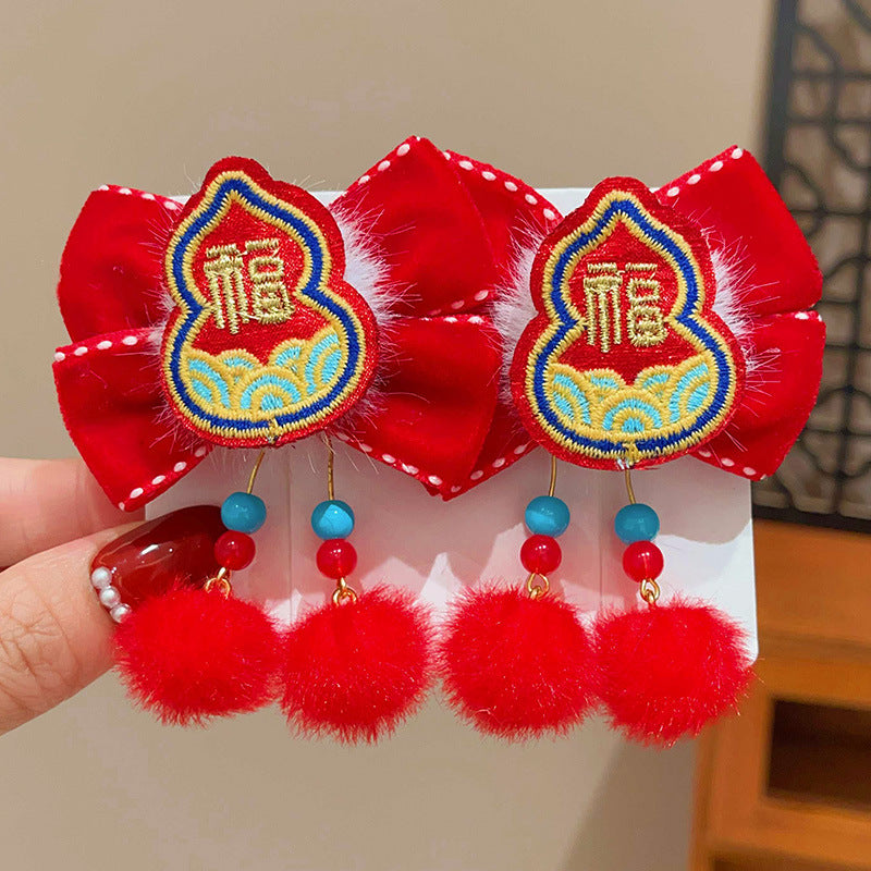Style chinois Lion danse Bow-tie Tassel Pom-pom Clip cheveux pour les enfants