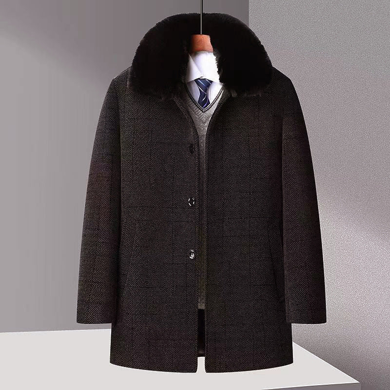 Automne et hiver Men's Trench Coat Chenille Fleece-lined Middle-aged and Oldly Men's Fu