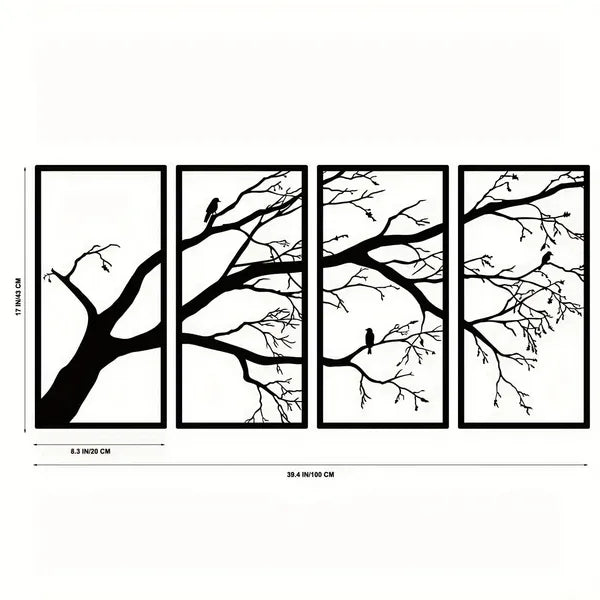 CIFbuy Iron Bare Branch & Bird 4-Panel Wall Art