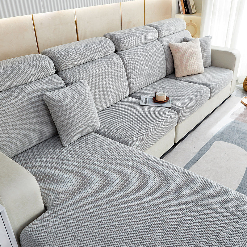 Couvercle simple de canapé Jacquard anti-poussière couleur solide Coussin de siège long de la chaise