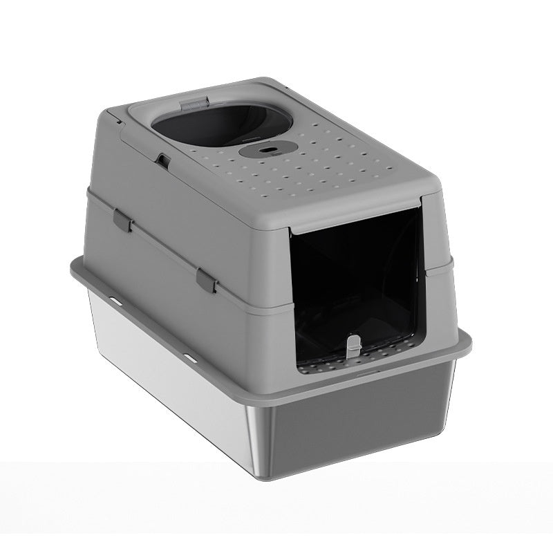 Boîte à litière pour chats en acier inoxydable avec couvercle de dessus en Flip