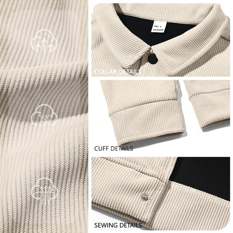 European and American Tk Corduroy Unique-Breasted Trendy Lapel manches longues chemise Pocket Ja