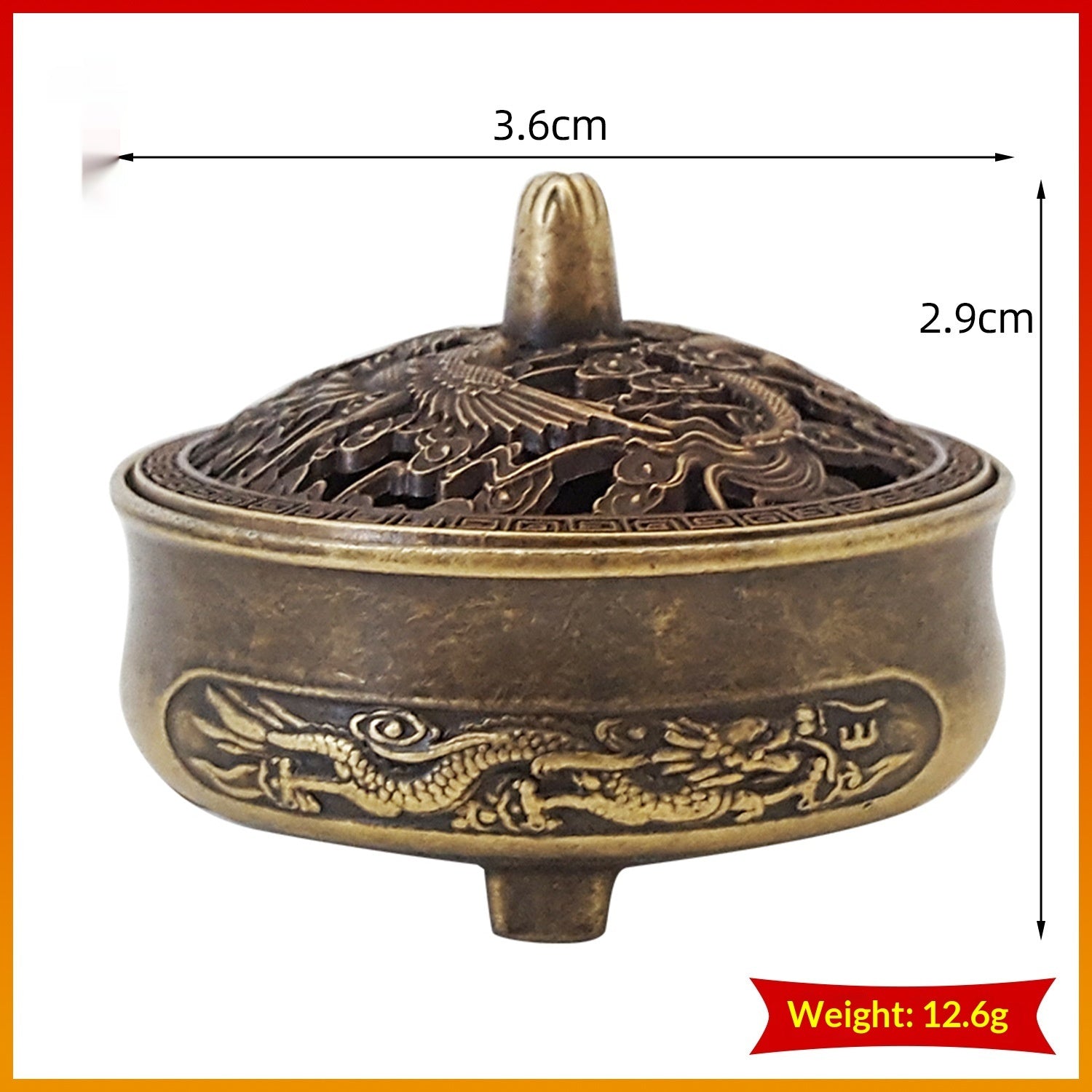 Brûleur d'encens d'inspiration zen Agarwood et Sandalwood avec dragon sculpté creux Et Phoenix