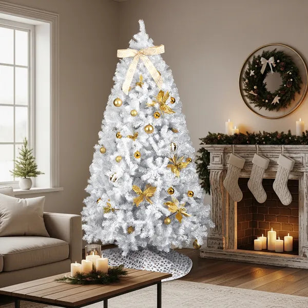 7.5 FT Arbre de Noël artificiel avec bricolage 400 lumières LED blanches chaudes