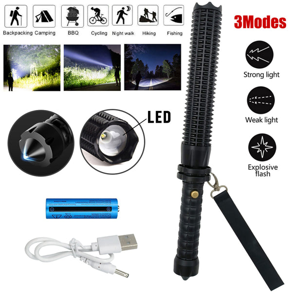 Lampe de poche LED rechargeable USB Retractable Torche 3 Mode Zoomable lumière de sécurité extérieur F