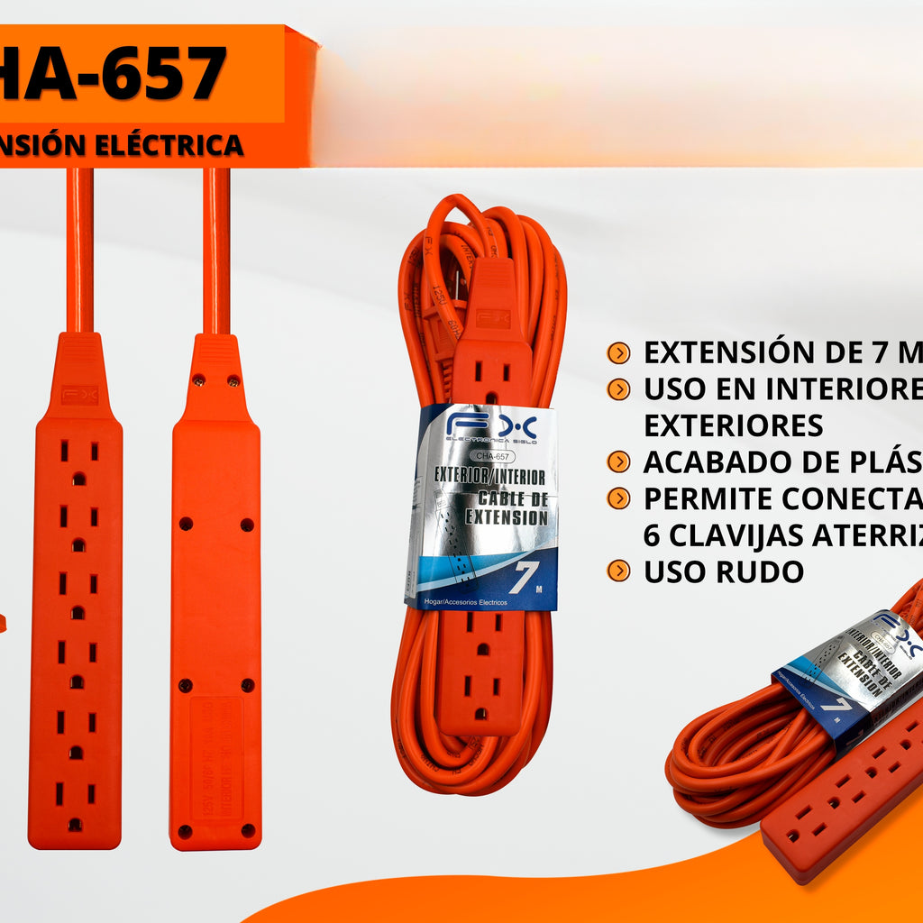 Cord d'extension d'alimentation 6-sortie à la terre intérieur/extérieur à usage domestique 7m Orange
