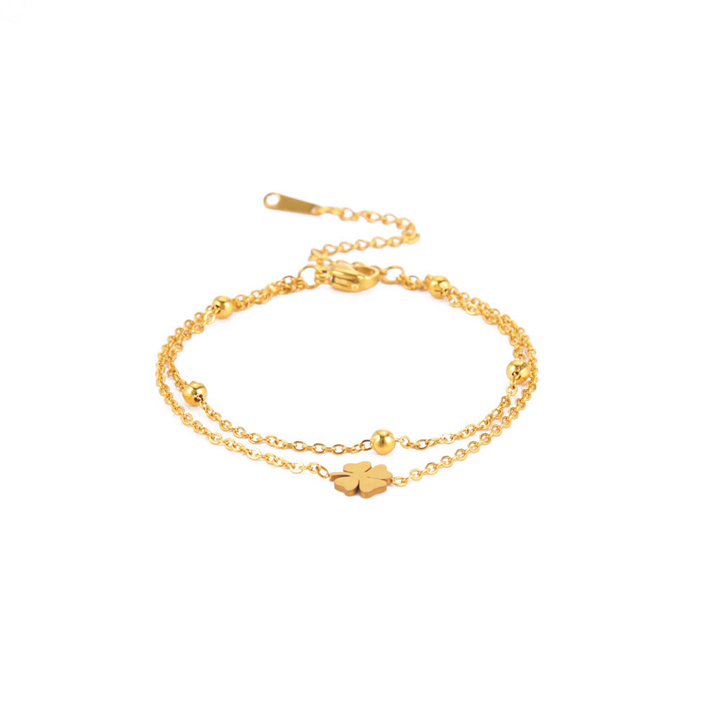 Bracelet de cheville en acier inoxydable coupe Clover Charm pour femmes
