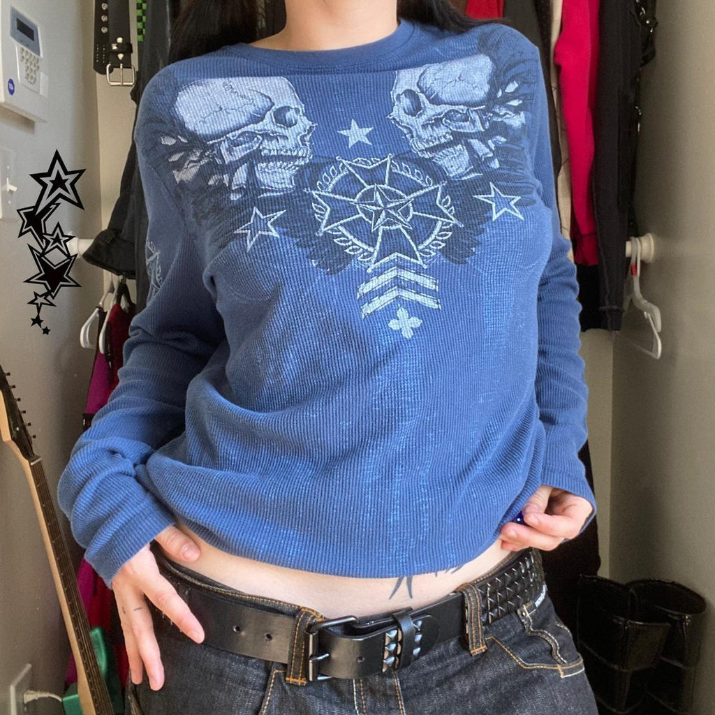 Casual Chic imprimé manches longues Top européen et style américain