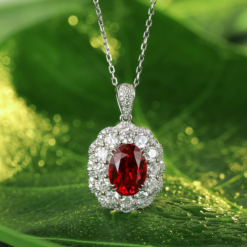 S925 Argent 5.2g Collier Ruby créé en laboratoire