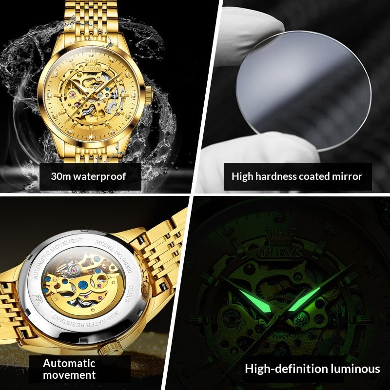 Montre Skeleton mécanique entièrement automatique pour hommes
