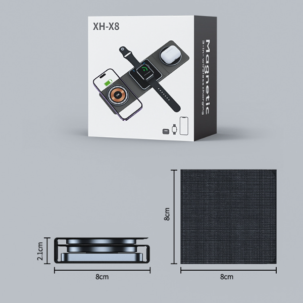 3 EN 1 Station de recharge sans fil magnétique pliante pour IPhone Transparent charge rapide pour