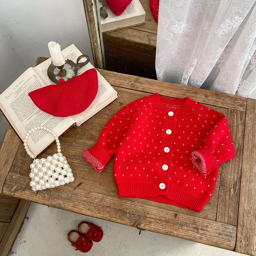 L'automne pour les enfants Sweet Baby Girl's Jacquard Red Knitted Coat Cardigan