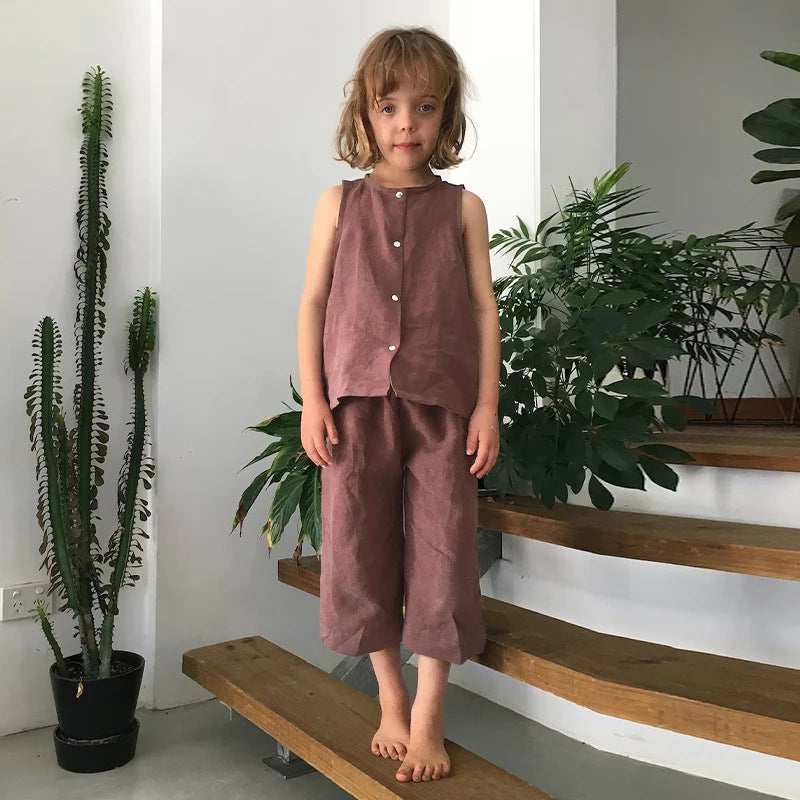 Pantalon casual en coton de coton à large jambe élastique
