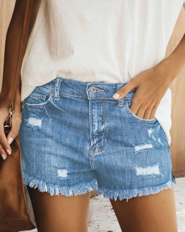 Short en Denim Fashionable Fringed
