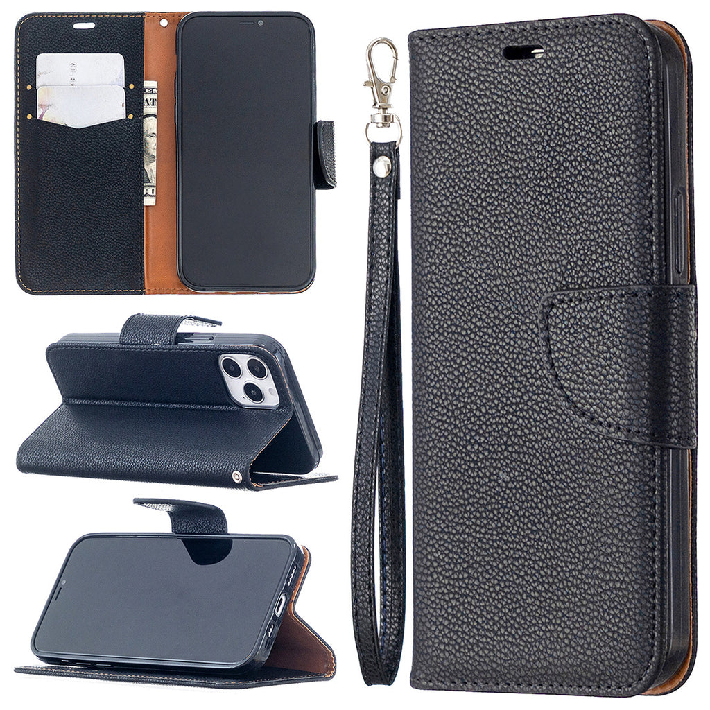 Lychee Motif Solid Couleur Flip Case en cuir Wallet Lanyard Phone Case