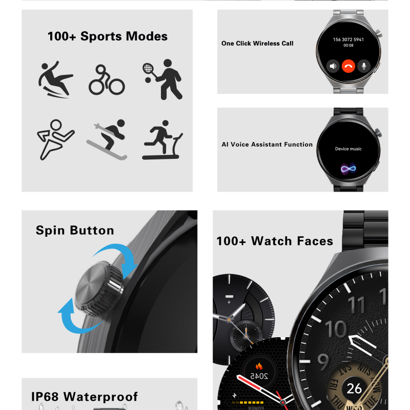 SENBONO V19 Hommes d'affaires Smart Watch Réponse Appel de fréquence cardiaque Water Proof Sports Fitness Sma