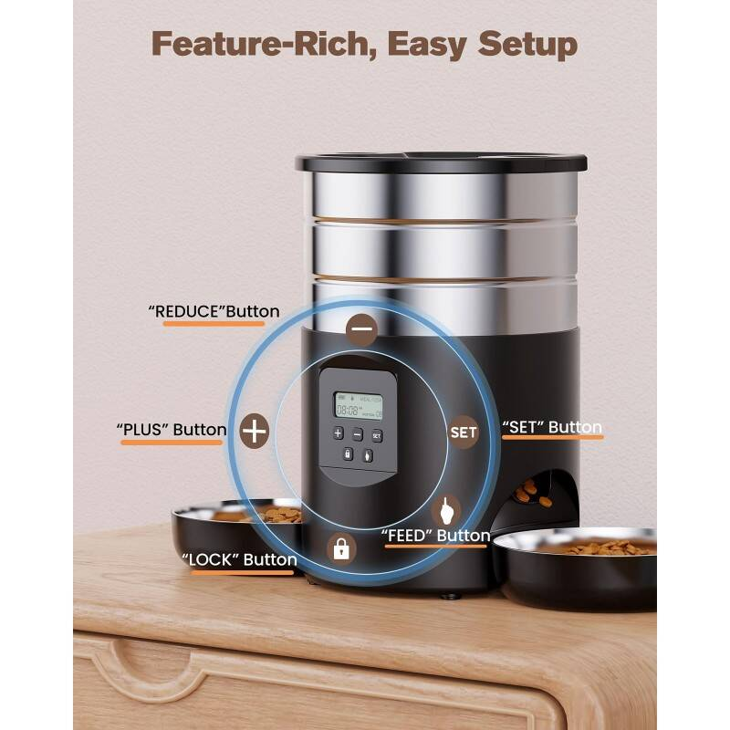 Feeder automatique pour deux chats avec un design antidérapant stable et programmable