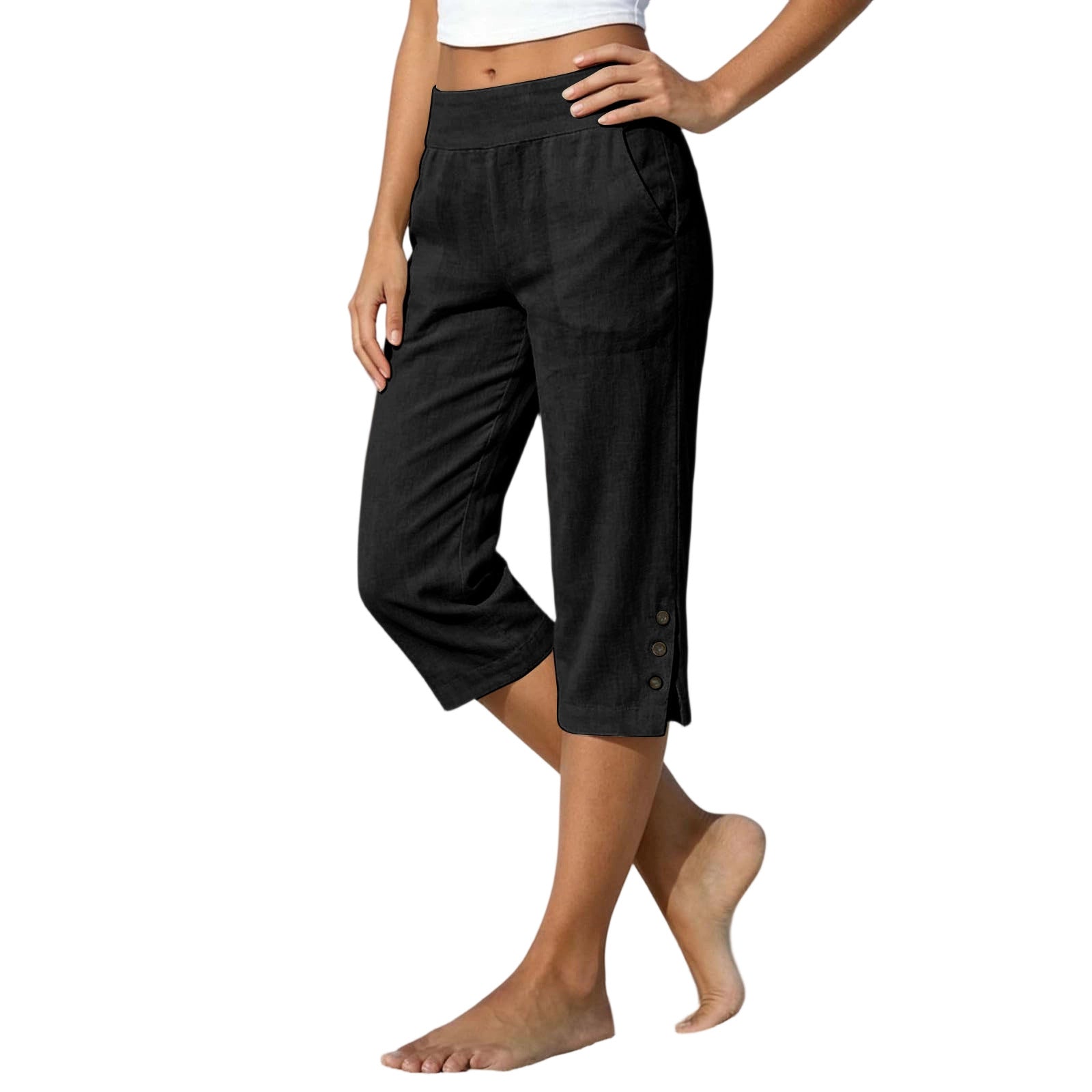 Femmes taille haute Loose-fit Slit-front Casual Jambe droite pantalons avec boutons