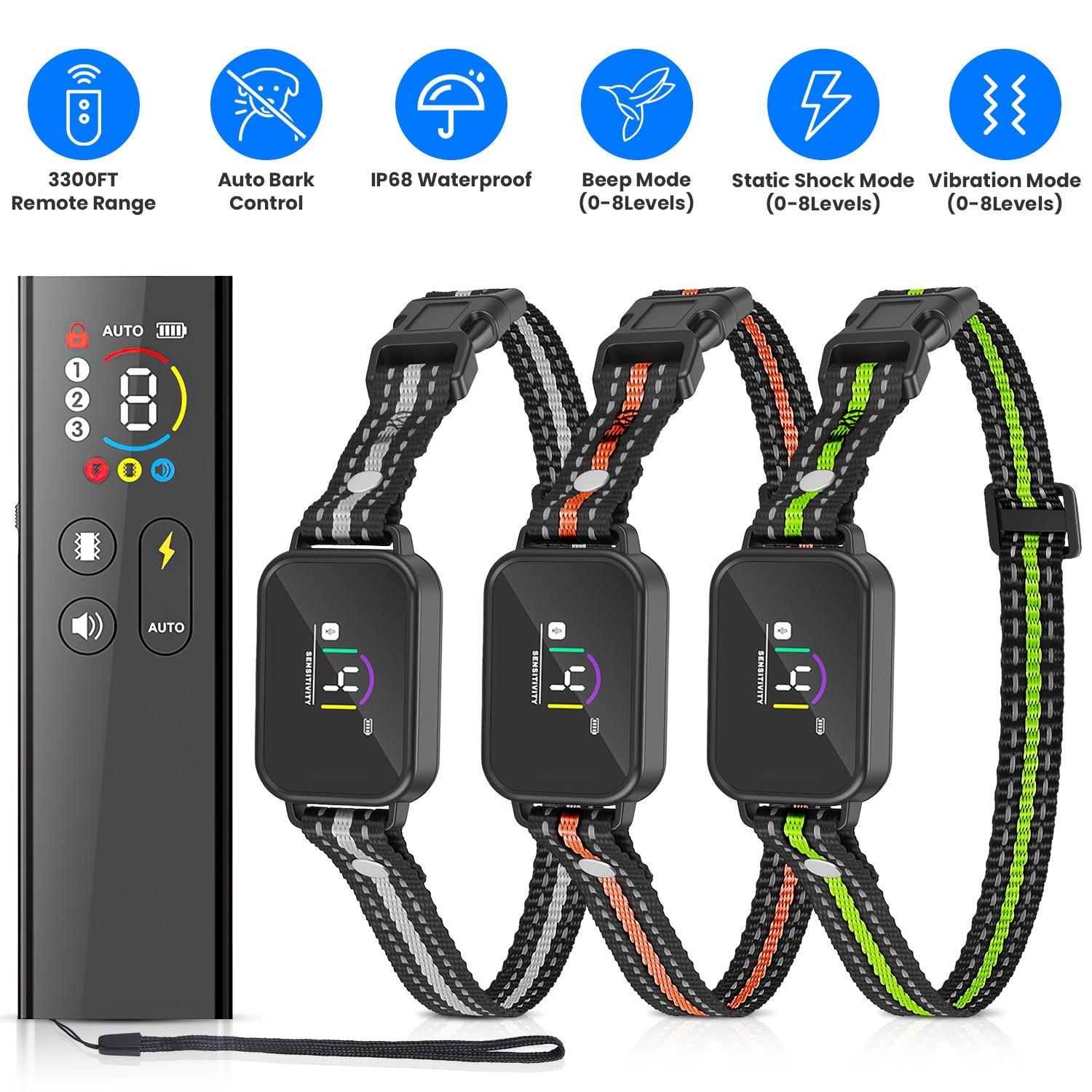 1Pc 2 en 1 chien Choc et collier de barque collier d'entraînement de chien avec télécommande rechargeable IP68 Wat