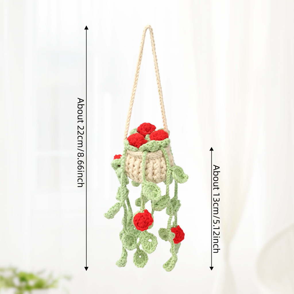 Crochet fait main Trailing Cœur Rouge Bud Vert Vigne Suspension Ornement Potté Fil doux Everl