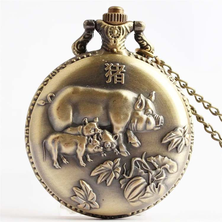 Montre de poche rétro de bronze Vintage Zodiac Quartz