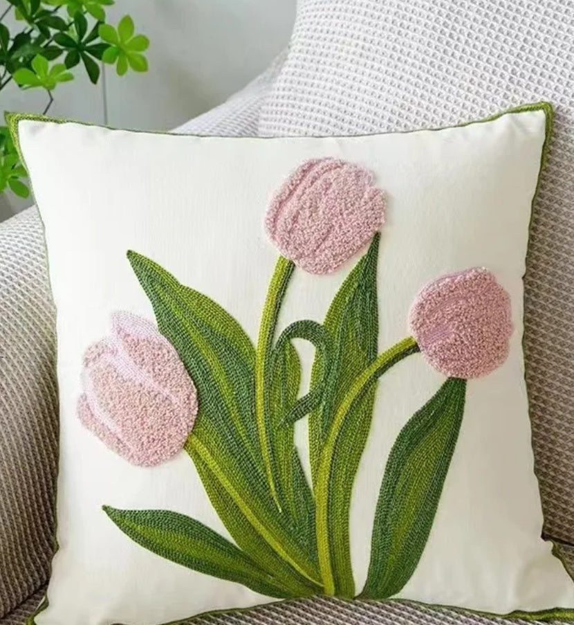 Étui d'oreiller décoratif avec couverture de broderie florale