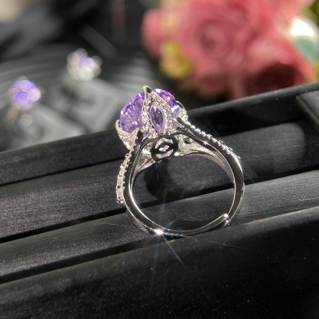Femmes Violet ovale Ton Cubic Zirconia Déclaration Anneau