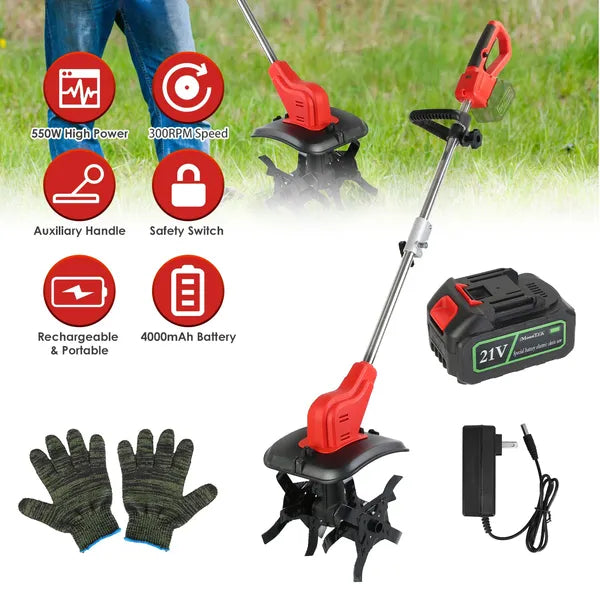 21V Cultivateur électrique sans fil Tiller Powered Garden Tiller avec 4 lames 16 acier Tines