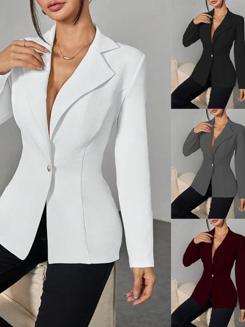 Blazer européen et américain de style de mode de taille-poussoir à simple bouton de couleur solide