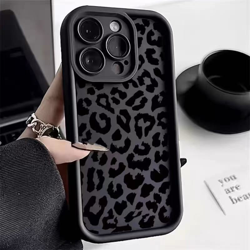 Nouveau boîtier de téléphone imprimé Leopard noir