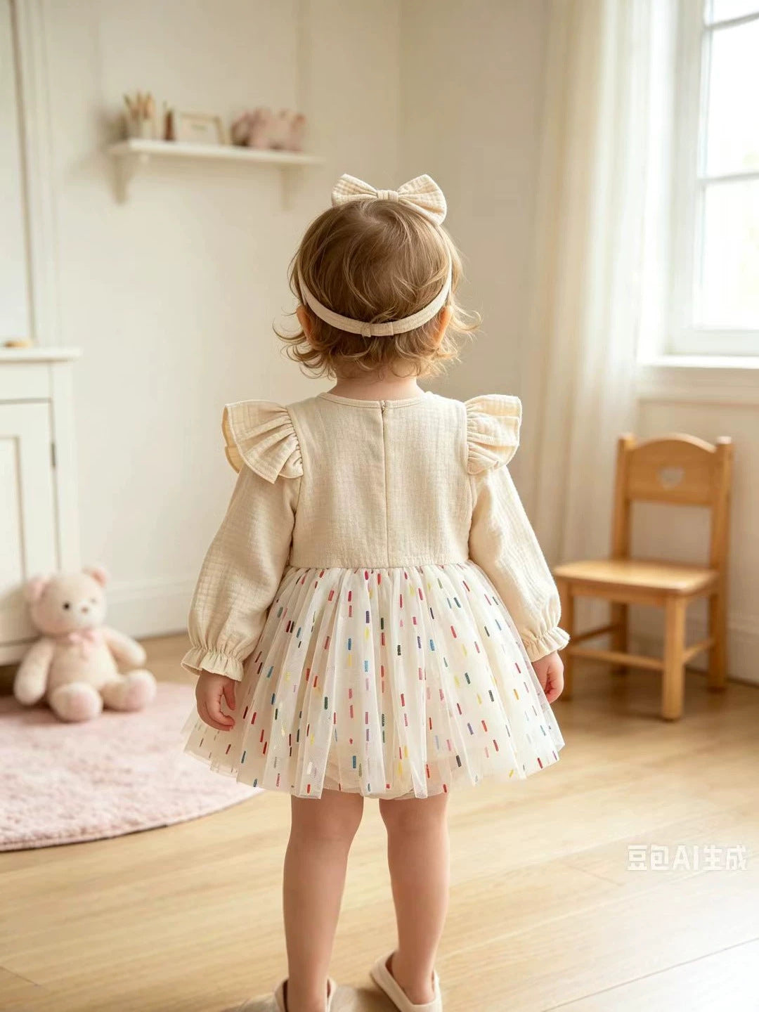 Mesh style anniversaire Pure coton col carré Dentelle Robe Puffy