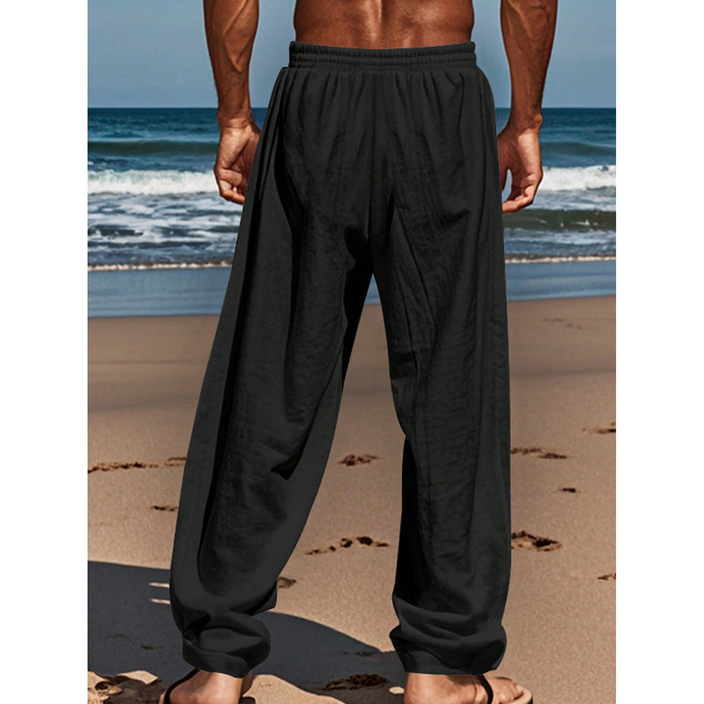 Linge de maison pour hommes Casual Loose Straight Long Pantalons Large-leg Respirant Linge de coton confortable