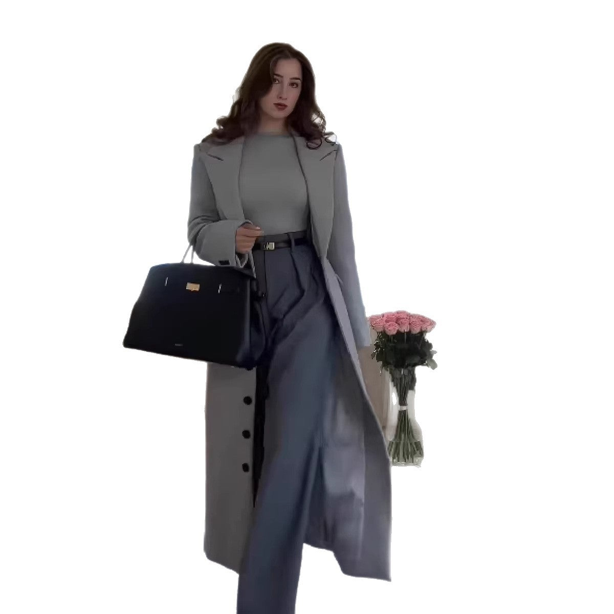 Élégant manteau en lapin de couleur solide
