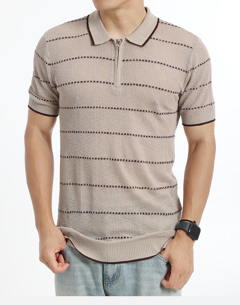 Vieux style d'argent hommes rayé de glace Polo tricot