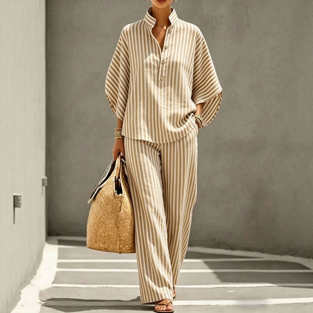 Chemise rayée et pantalon à large jambe Ensemble en deux parties