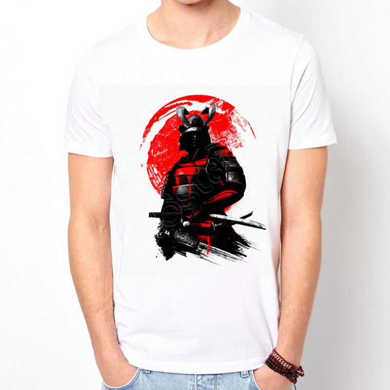 Cartoon Anime Japonais Samurai Harajuku Style T-shirt Blanc Homme
