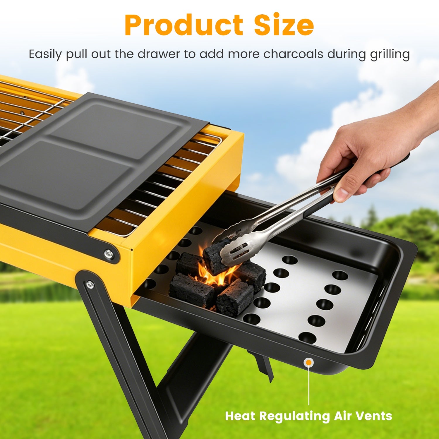 1Pc Portable pliant Charcoal Grill en acier inoxydable Camping BBQ Grill avec panneaux latéraux Com
