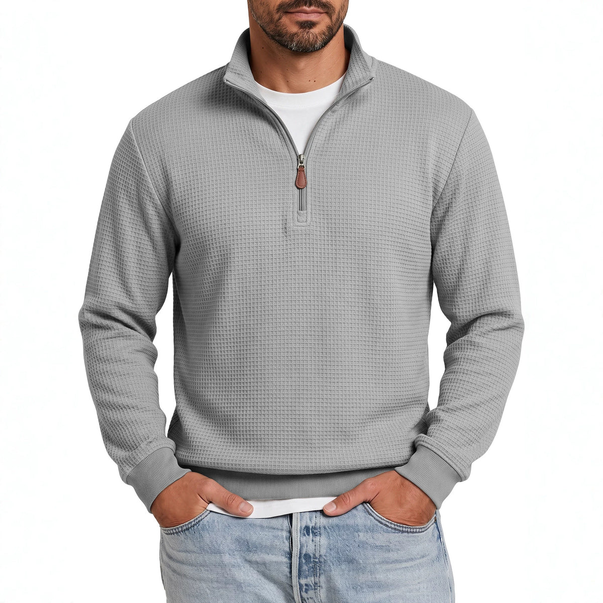 Hoodie casual tricotée homme avec une demi-zip et des manches longues de collier debout