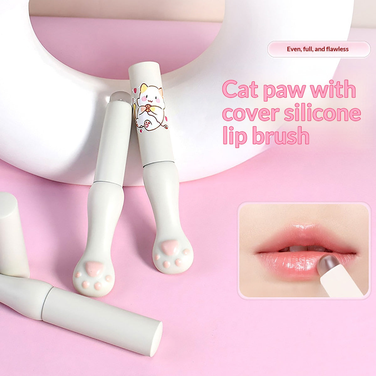 Couvercle Équipé Pas de résidu Round Tip Cute Cat Paw Silicone Lip Brush