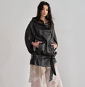 Ebony brun PU en cuir de cape style manteau