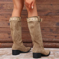 Bottes retro à talon épais avec ceinture