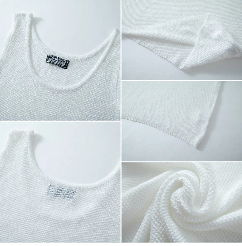 American Vintage Plus Taille Occasion Knit Hollow Out Tank Tops Pour Hommes Summer Fitness Direct F