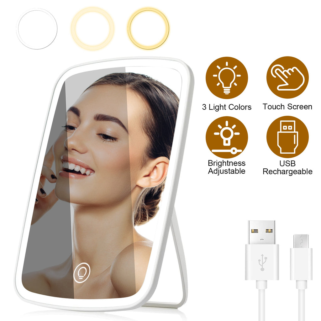 1Pc 5.98x8.62 en miroir de maquillage éclairé miroir de bureau de vanité petit miroir LED avec 3 col de lumière
