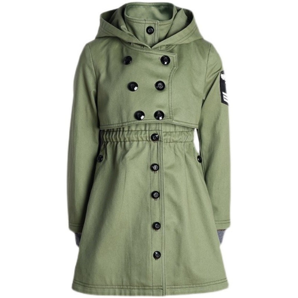 Filles Automne Printemps Enfants Coton Windproof Noir Vert Trench Coat 3-7Y