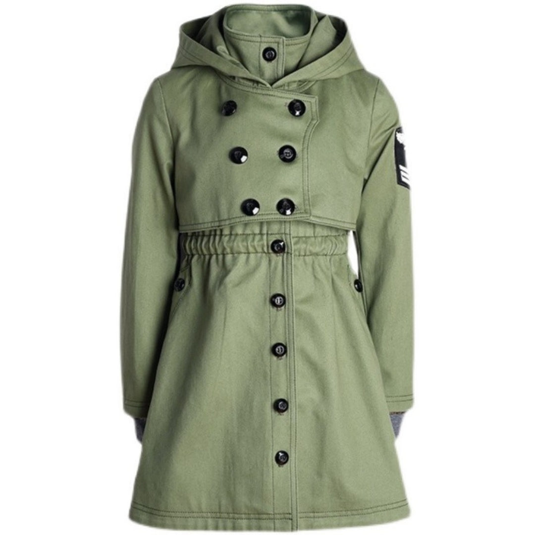 Filles Automne Printemps Enfants Coton Windproof Noir Vert Trench Coat 3-7Y