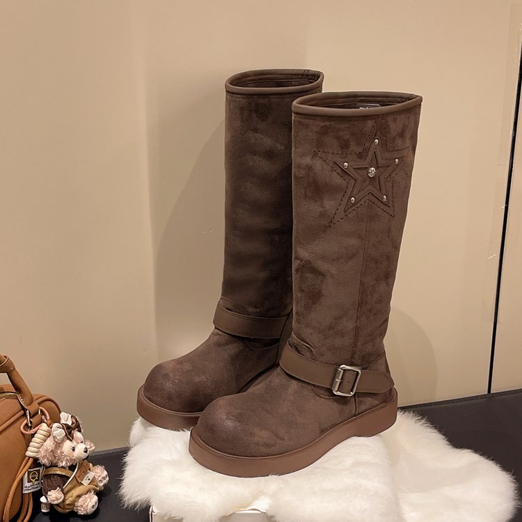 Plateforme d'hiver d'automne pour femmes Nubuck Tall Bottes